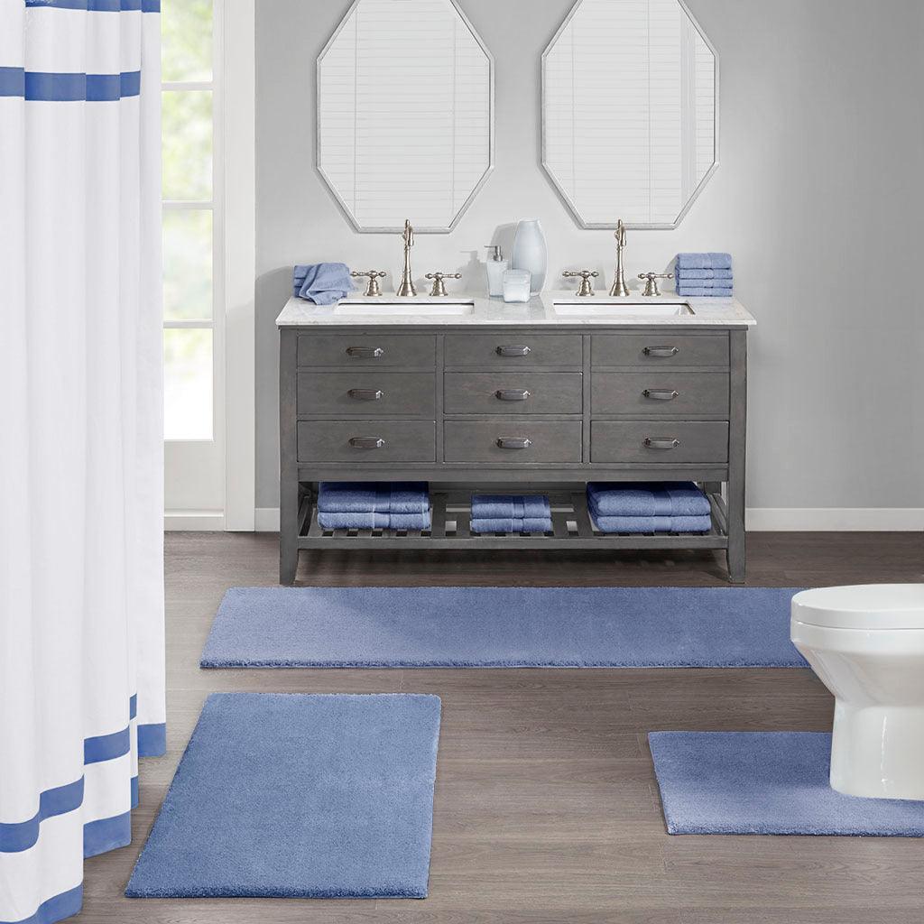 Navy and sale white bathroom rug