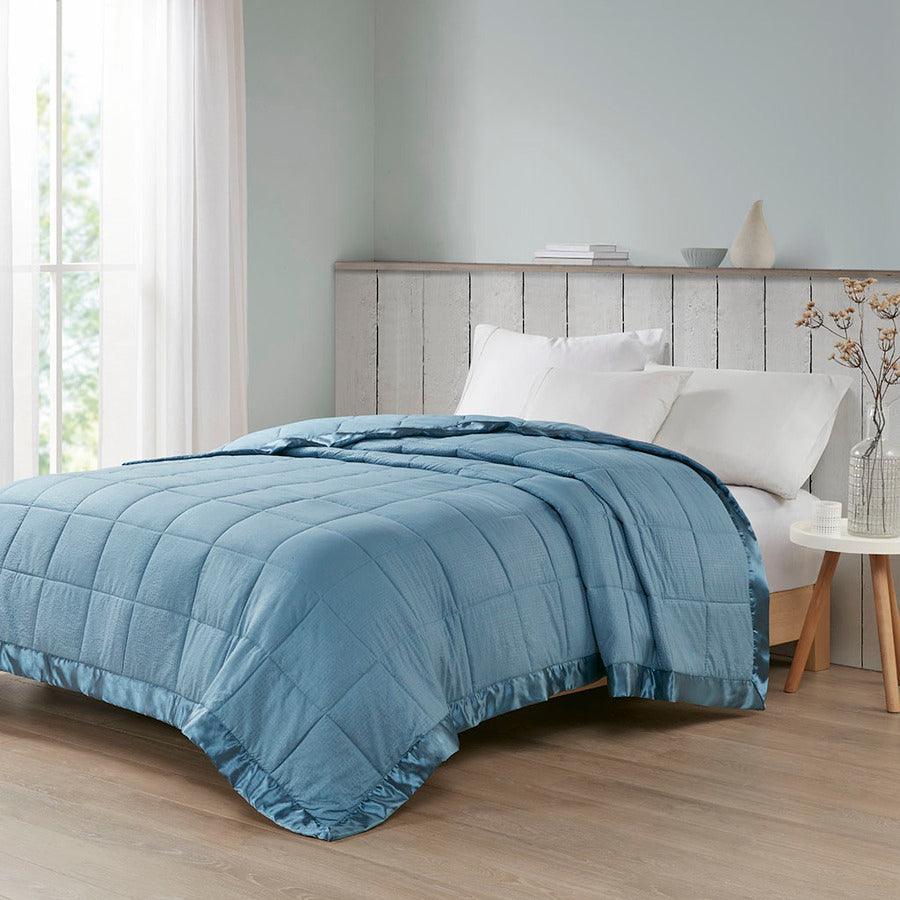 Oversized Down Alternative Blanket with Satin Trim Slate Blue MP51-7647