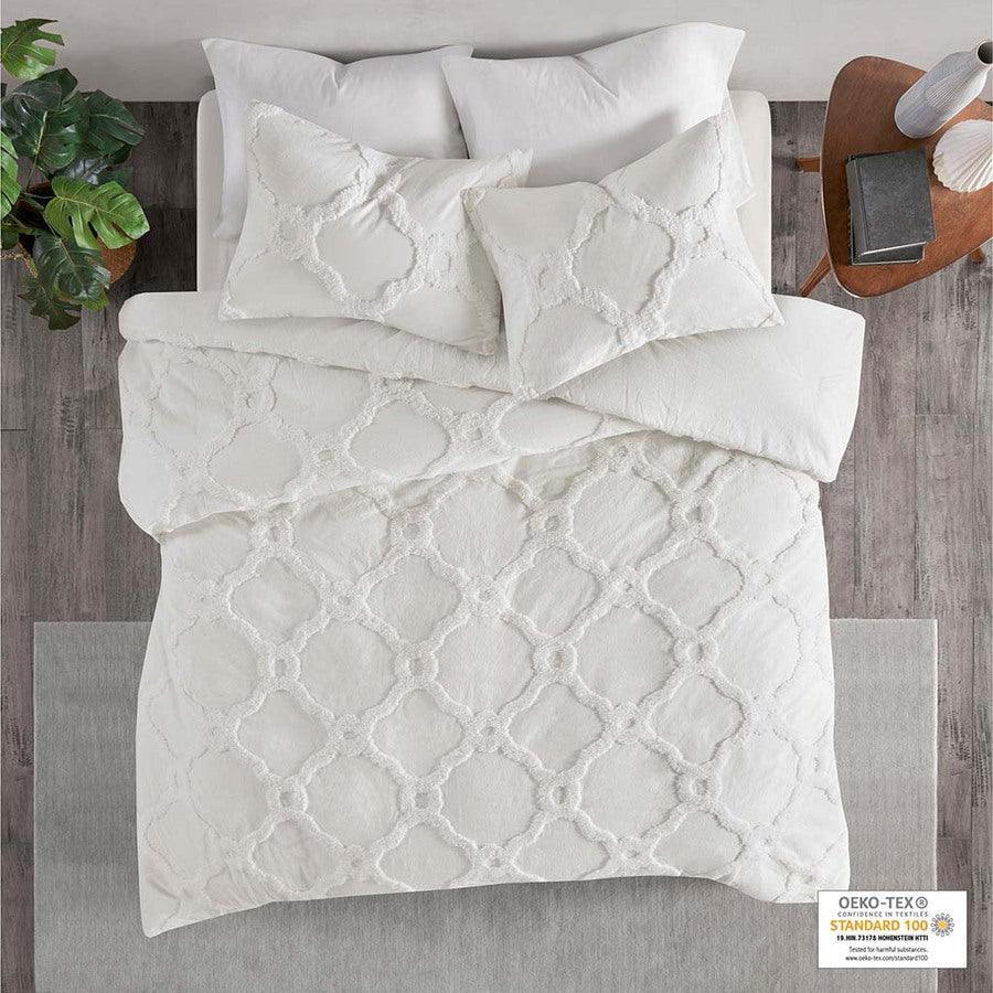 Shop Veronica 3 Piece Tufted Cotton Chenille Floral Comforter Set Gray &  White, Comforters & Blankets