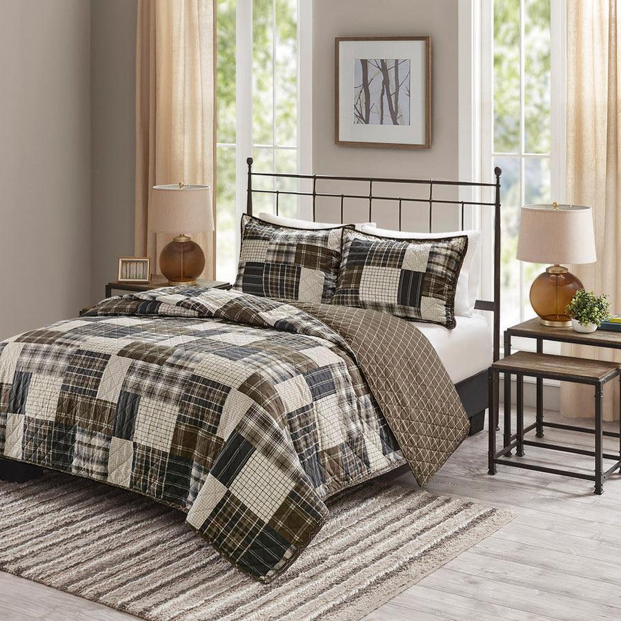 3 Pieces Plaid Printed Reversible Bedspread/Quilt Set (Queen/King Size)