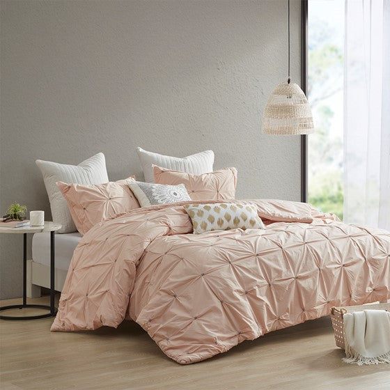 Shop 3 Piece Elastic Embroidered Cotton Comforter Set Blush