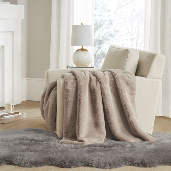 Beige faux fur online throw