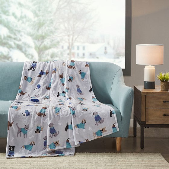 Shop Printed Heated Throw Grey Dogs Heated Blankets CasaOne