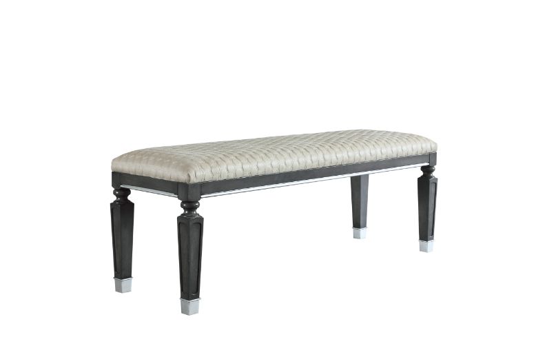 ACME House Beatrice Bench Two Tone Beige Fabric Charcoal Light Gray Finish