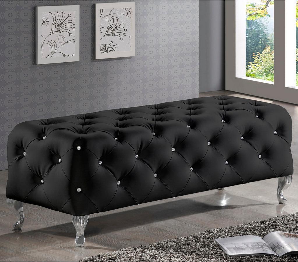 Buy Stella Crystal Tufted Black Leather Modern Bench