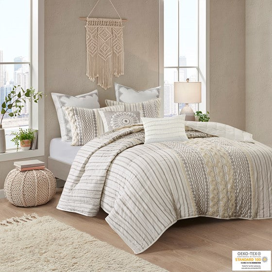 Cotton 3 Piece Coverlet Set Ivory Cal King