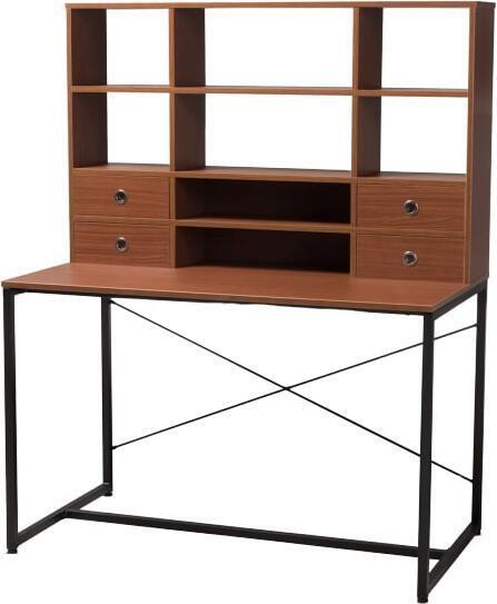 Tobias Mid-Century Modern Two-Tone White and Walnut Brown Finished Wood  Storage Computer Desk with Shelves