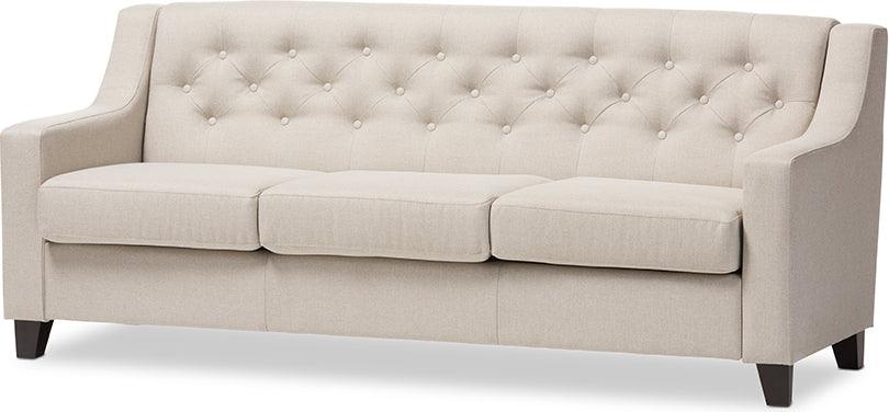 Arcadia Light Beige Fabric Upholstered 3 Seater Sofa