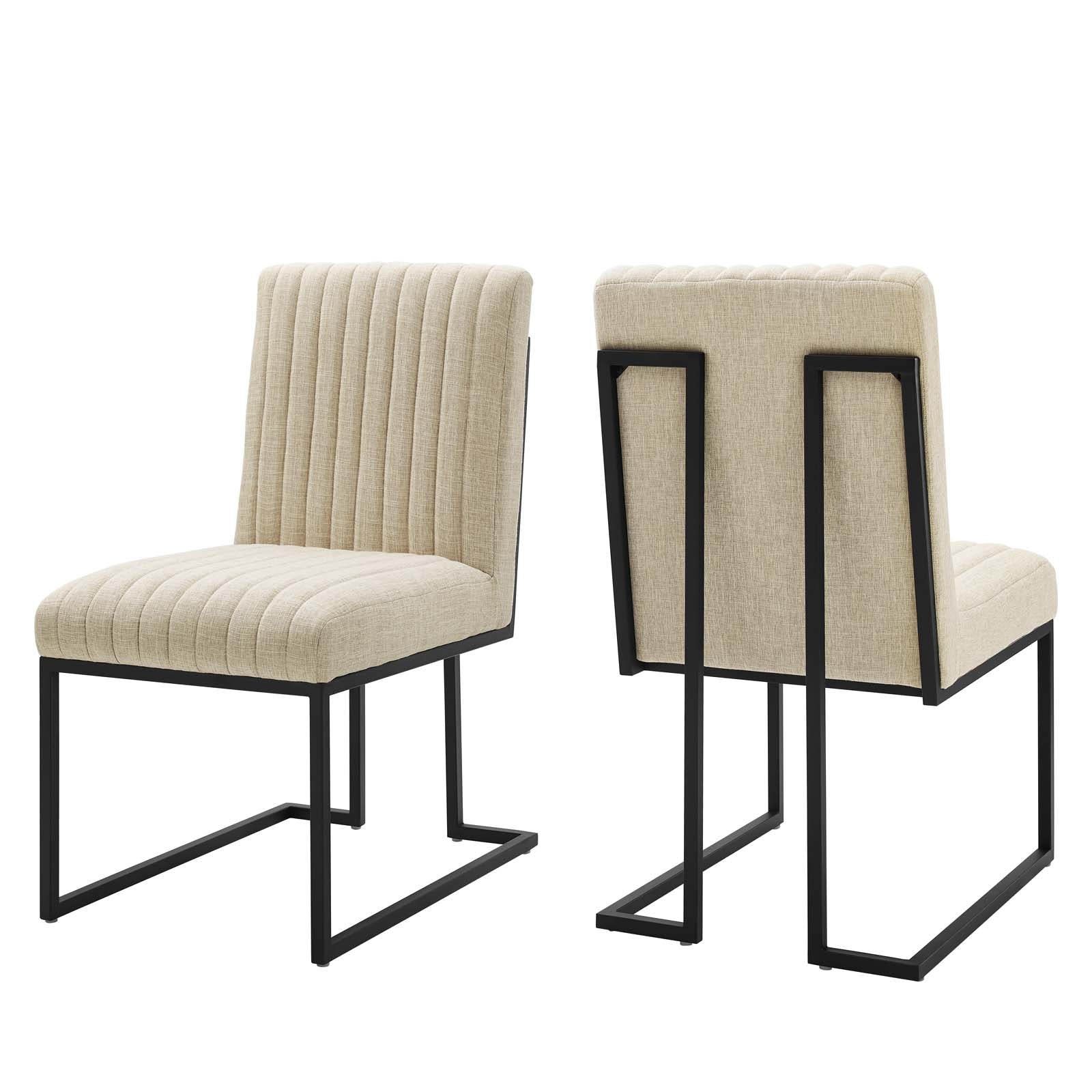 Indulge Channel Tufted Fabric Dining Chairs Set of 2 Beige