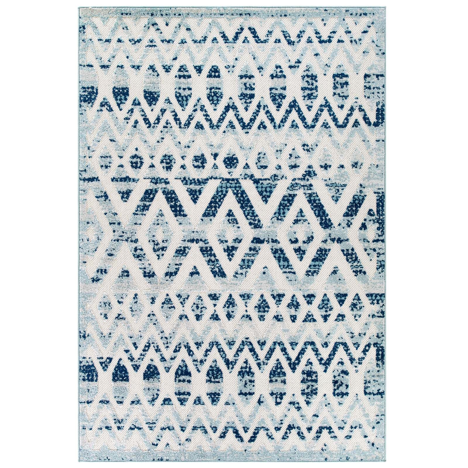 Indoor Outdoor Doormat Blue 24 in. x 36 in. Chevron Floor Mat