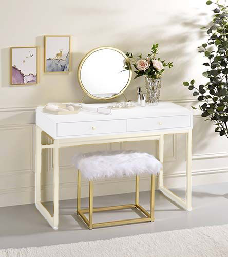 White and discount gold vanity stool