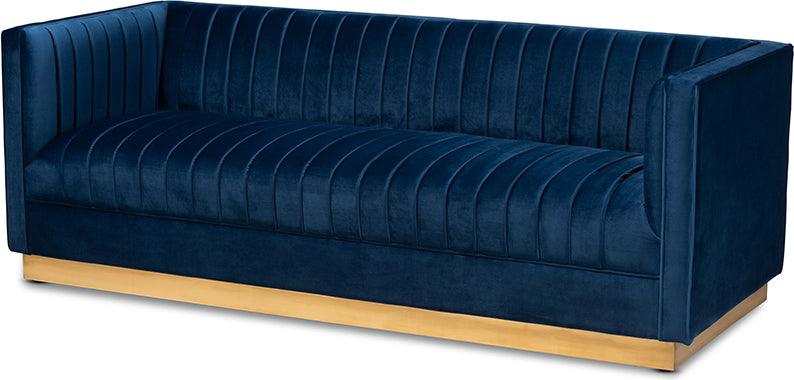 Aveline Glam and Luxe Navy Blue Velvet Sofa