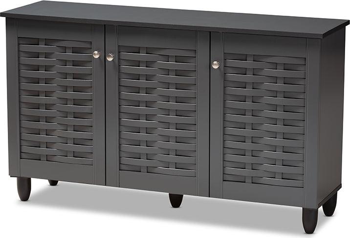 Baxton Studio Fella Oak and Dark Gray Shoe Cabinet with Drawer