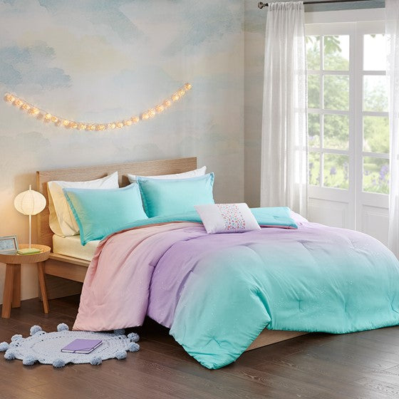 Shop Metallic Glitter Printed Reversible Comforter Set Aqua