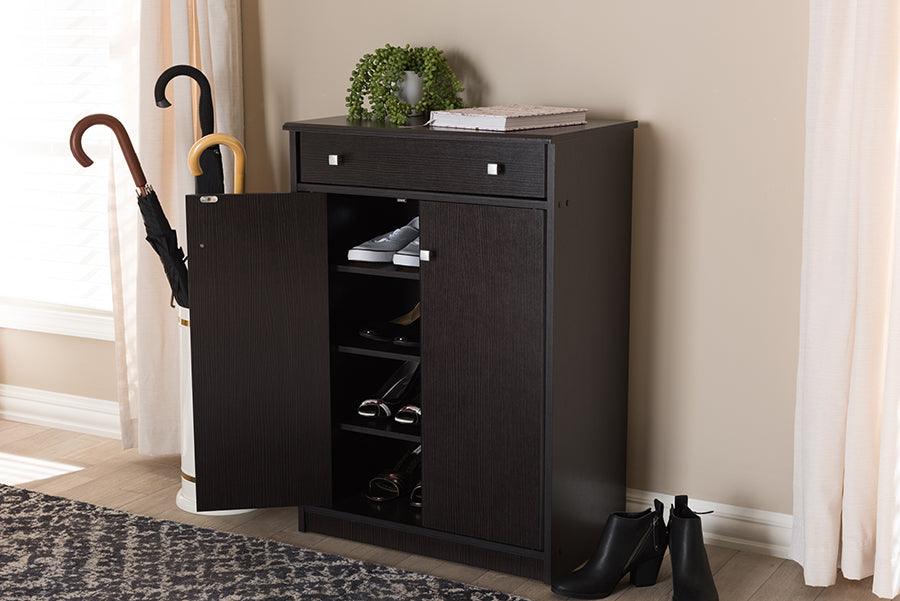 Modern Shoe Cabinet Gray & Black Shoe Organizer with Doors Shelves