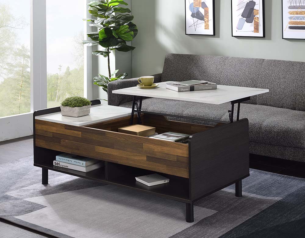 Shop ACME Axel Coffee Table w Lift Top Marble Walnut Black