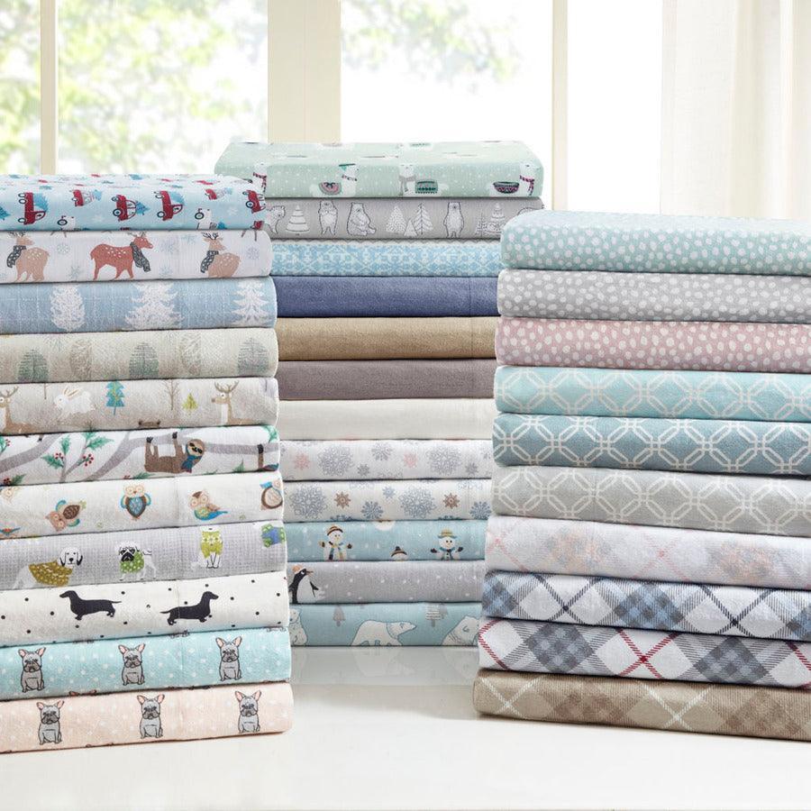 Olliix.com Sheets & Sheet Sets - 100% Cotton Flannel Printed Sheet Set Blue Forest TN20-0385