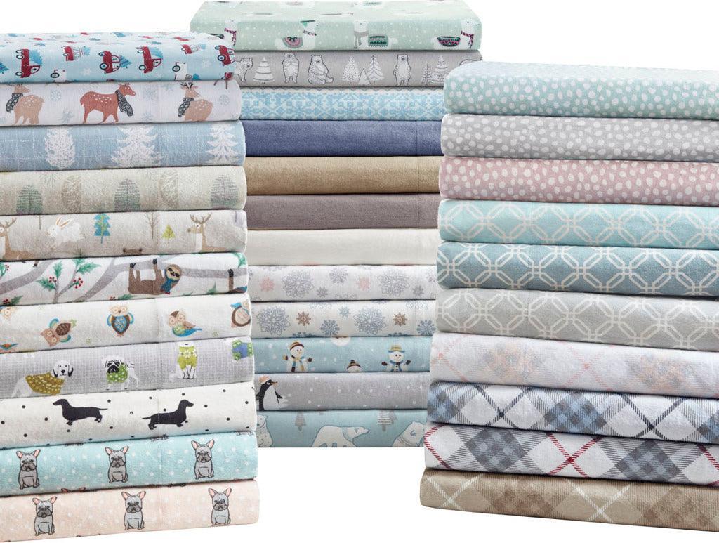 Olliix.com Sheets & Sheet Sets - 100% Cotton Flannel Printed Sheet Set Blue Forest TN20-0385