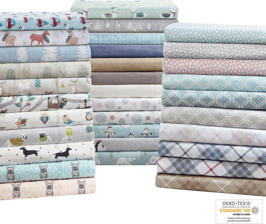 Olliix.com Sheets & Sheet Sets - 100% Cotton Flannel Printed Sheet Set Blue Forest TN20-0385