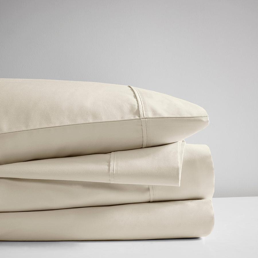 Olliix.com Sheets & Sheet Sets - 400 Thread Count Wrinkle Resistant Cotton Sateen Sheet Set Cal King Ivory