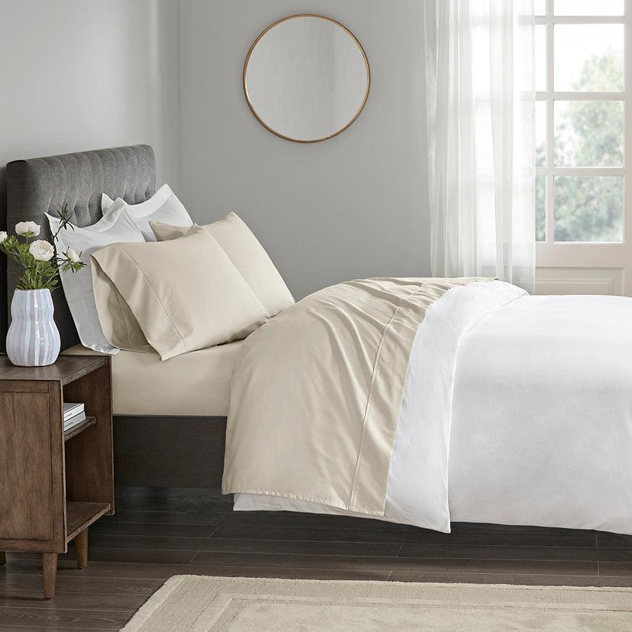 Olliix.com Sheets & Sheet Sets - 400 Thread Count Wrinkle Resistant Cotton Sateen Sheet Set King Ivory