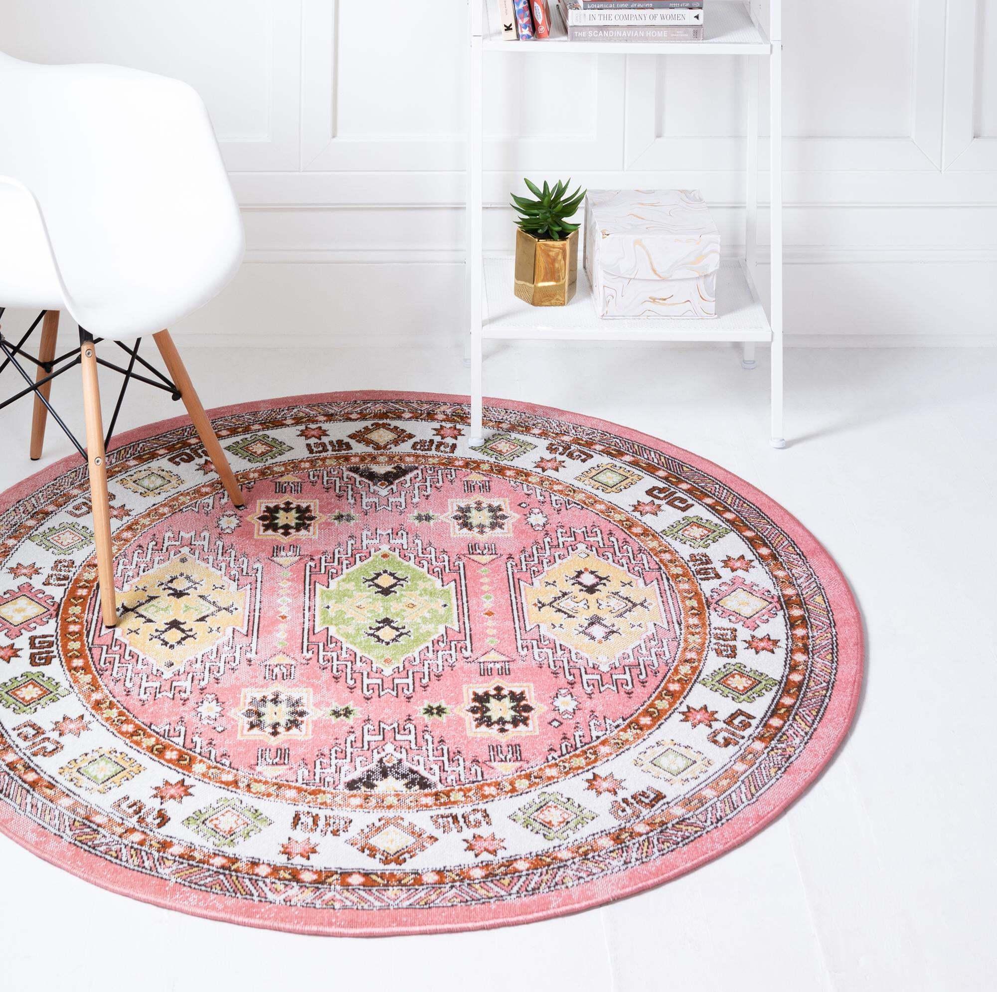 Unique Loom Indoor Rugs - Aarhus 8' x 8' Round Rug Rose