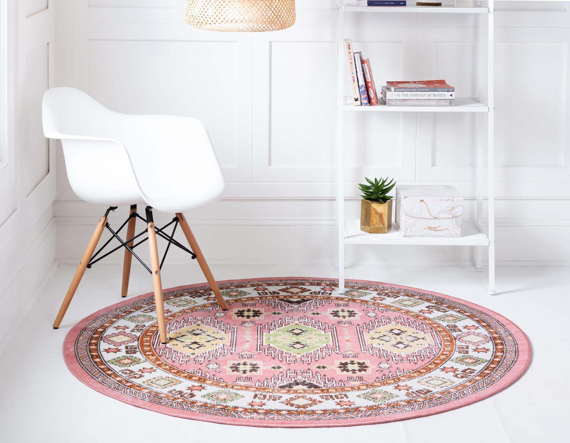 Unique Loom Indoor Rugs - Aarhus 8' x 8' Round Rug Rose