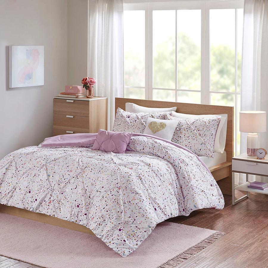 Olliix.com Comforters & Blankets - Abby Twin/Twin XL Metallic Printed and Pintucked Comforter Plum