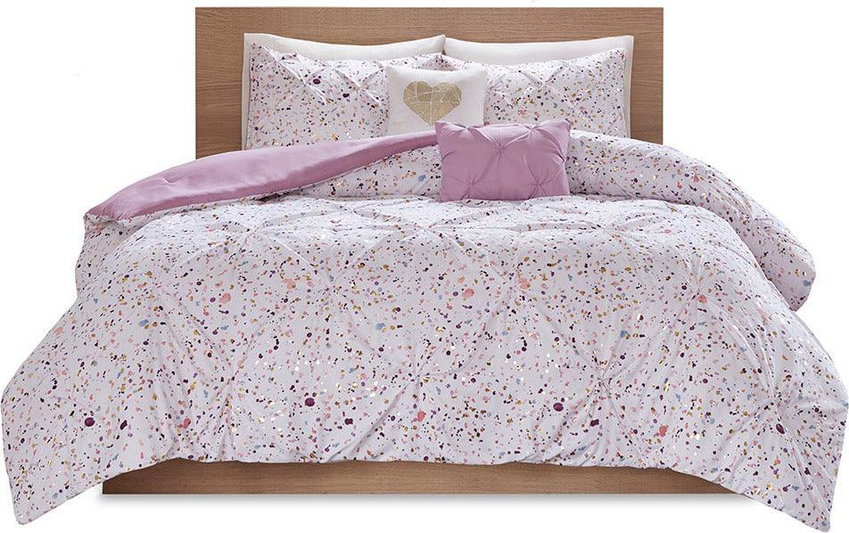 Olliix.com Comforters & Blankets - Abby Twin/Twin XL Metallic Printed and Pintucked Comforter Plum