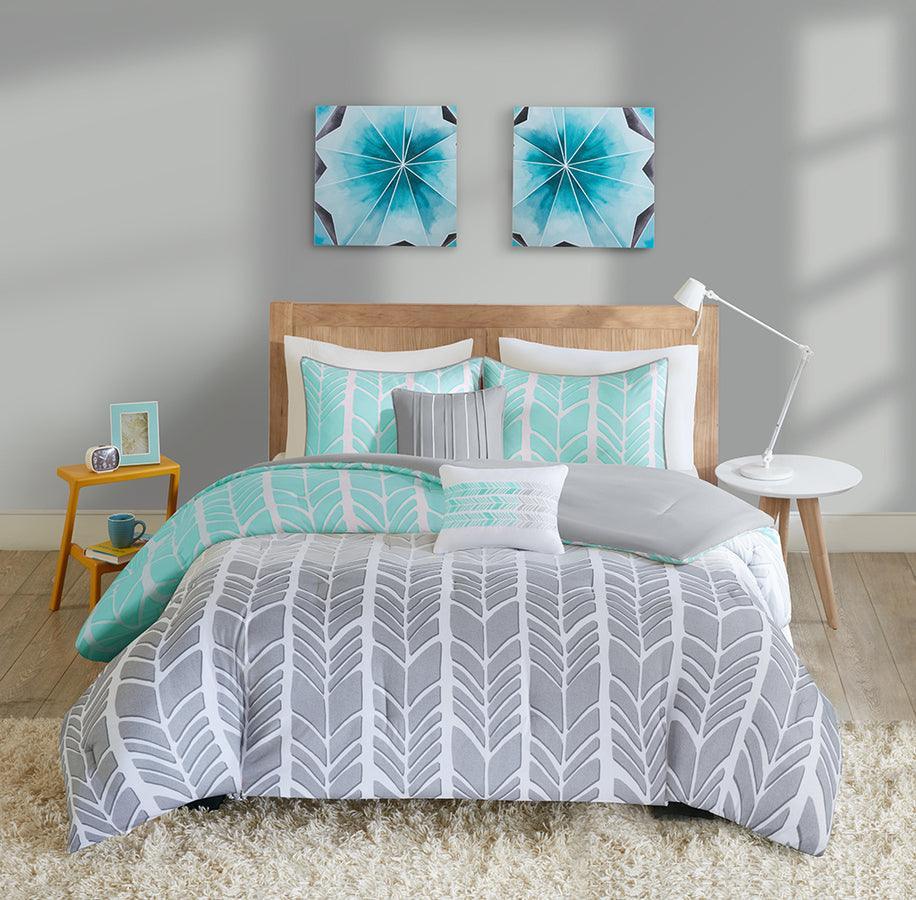 Olliix.com Comforters & Blankets - Adel 20 " D Comforter Set Aqua Twin/Twin XL