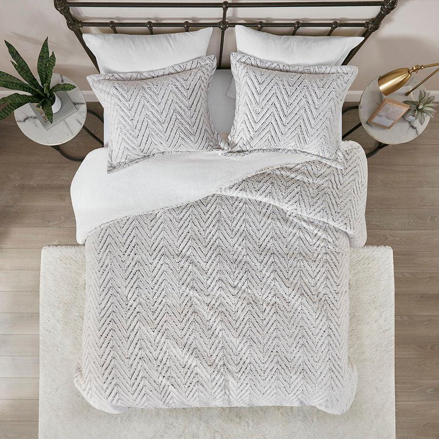 Olliix.com Duvet & Duvet Sets - Adelyn Back Print Brushed Fur Duvet Cover Set Full/Queen Ivory