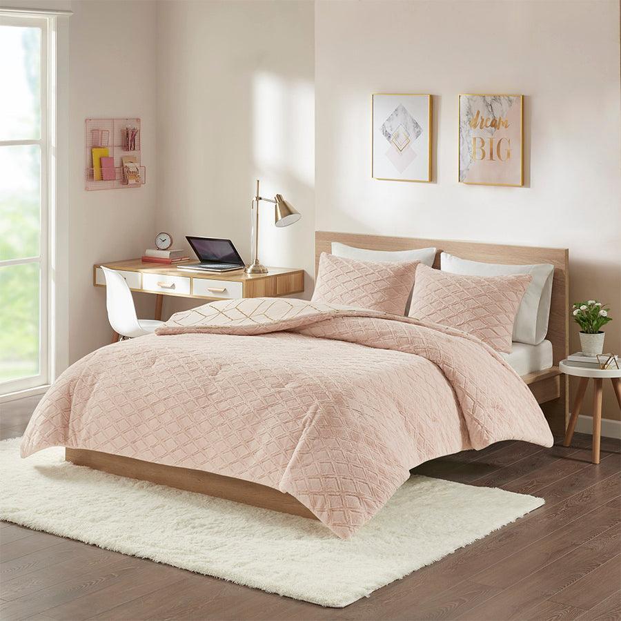 Olliix.com Comforters & Blankets - Ainsley King Metallic Print Reversible Comforter Set Blush