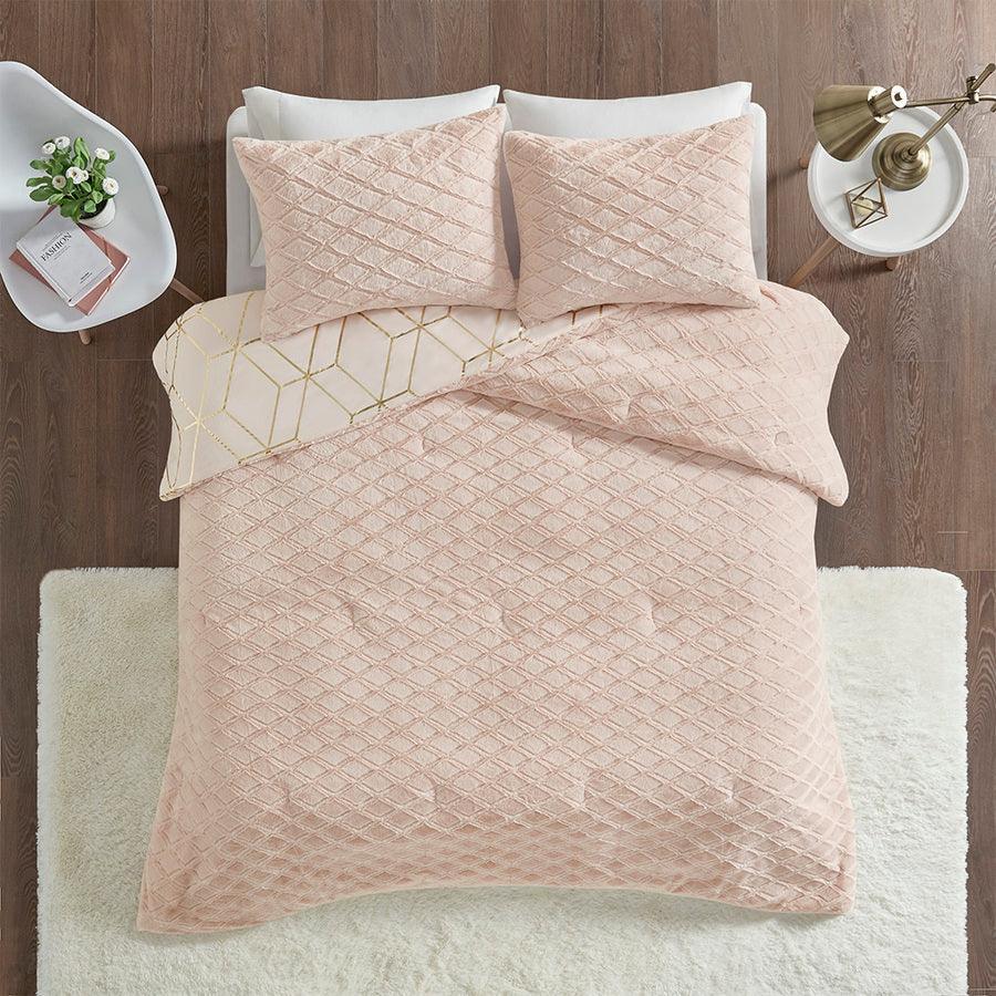 Olliix.com Comforters & Blankets - Ainsley King Metallic Print Reversible Comforter Set Blush