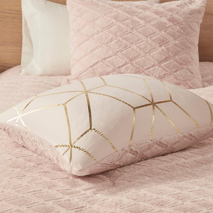 Olliix.com Comforters & Blankets - Ainsley King Metallic Print Reversible Comforter Set Blush