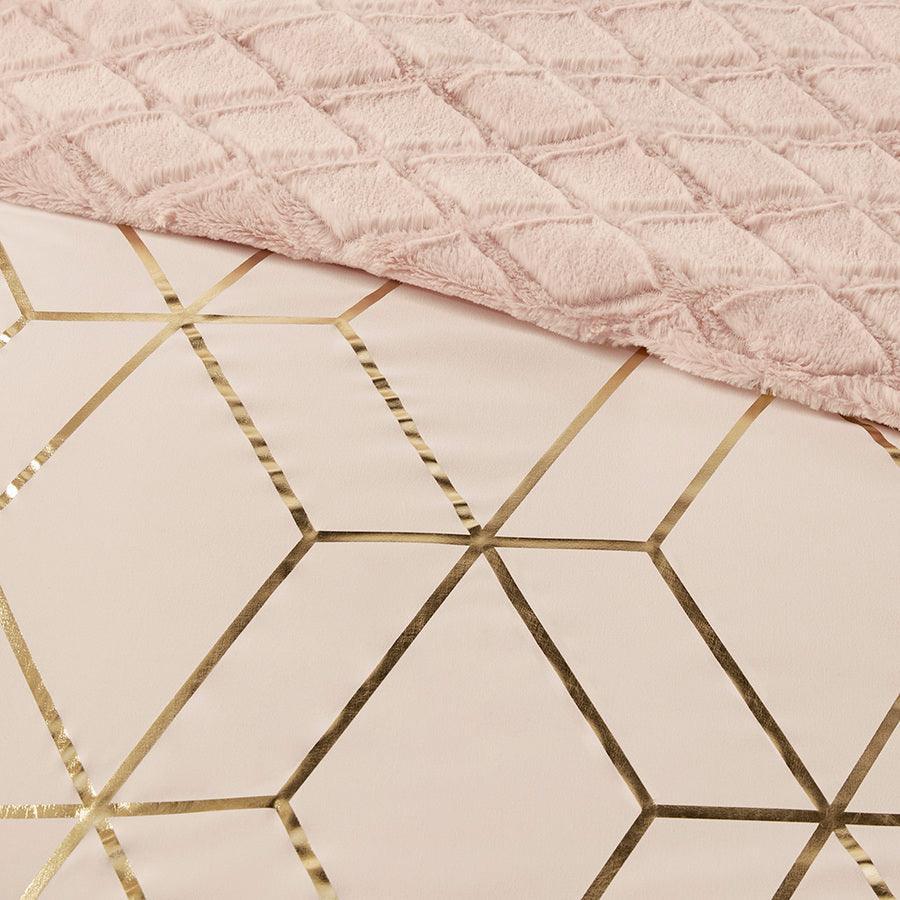 Olliix.com Comforters & Blankets - Ainsley King Metallic Print Reversible Comforter Set Blush