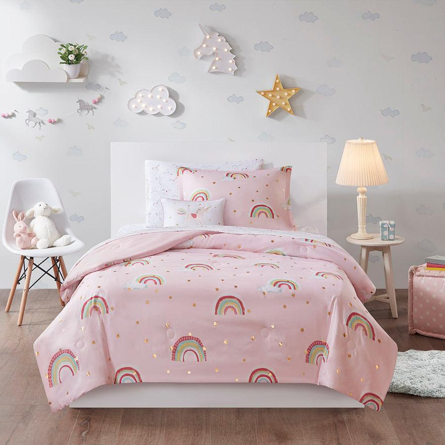 Shop Alicia Rainbow Metallic Printed Stars Complete Bed and Sheet 