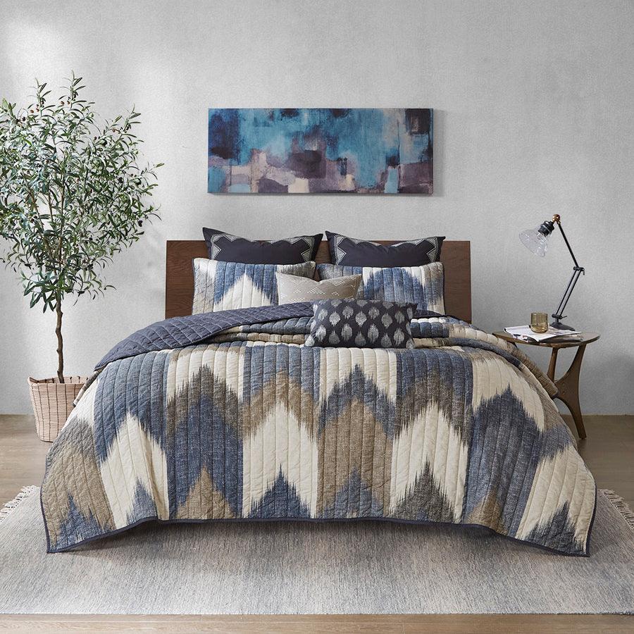 Olliix.com Comforters & Blankets - Alpine Full/Queen 3 Piece Printed Cotton Coverlet Set Navy