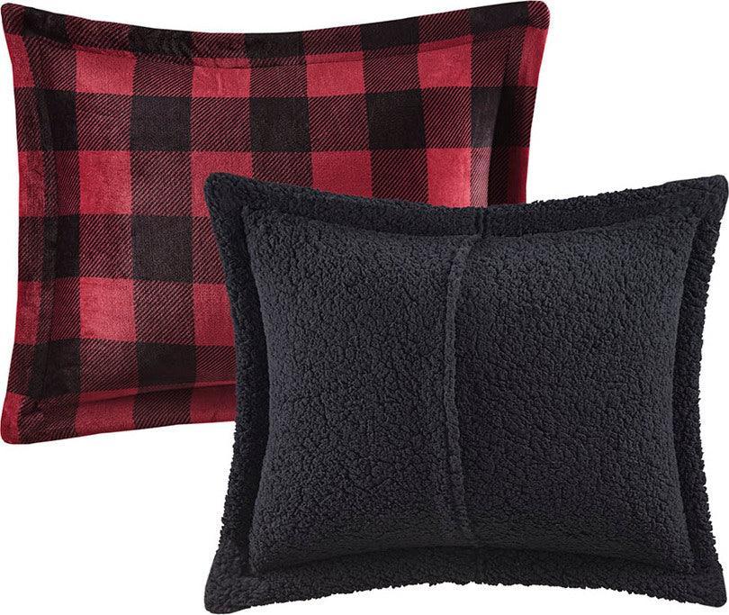 Olliix.com Comforters & Blankets - Alton Plush to Sherpa Down Alternative Comforter Set Red & Black Buffalo Check King