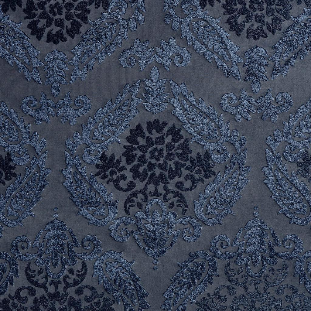 Olliix.com Curtains - Amelia 108 H Knitted Jacquard Paisley Total Blackout Grommet Top Curtain Panel Navy