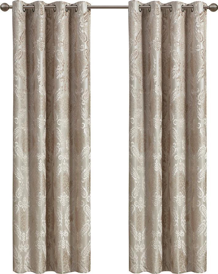 Olliix.com Curtains - Amelia 84 H Knitted Jacquard Paisley Total Blackout Grommet Top Curtain Panel Champagne