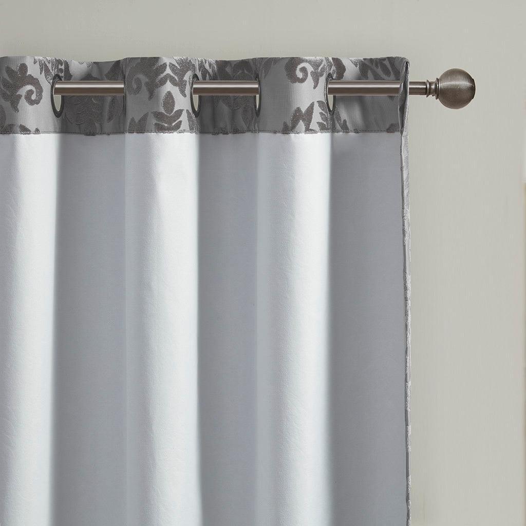 Olliix.com Curtains - Amelia 95 H Knitted Jacquard Paisley Total Blackout Grommet Top Curtain Panel Gray