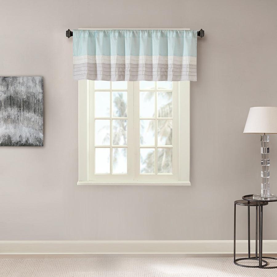 Olliix.com Curtains - Amherst Transitional Polyoni Pintuck Window Valance 50x18" Aqua