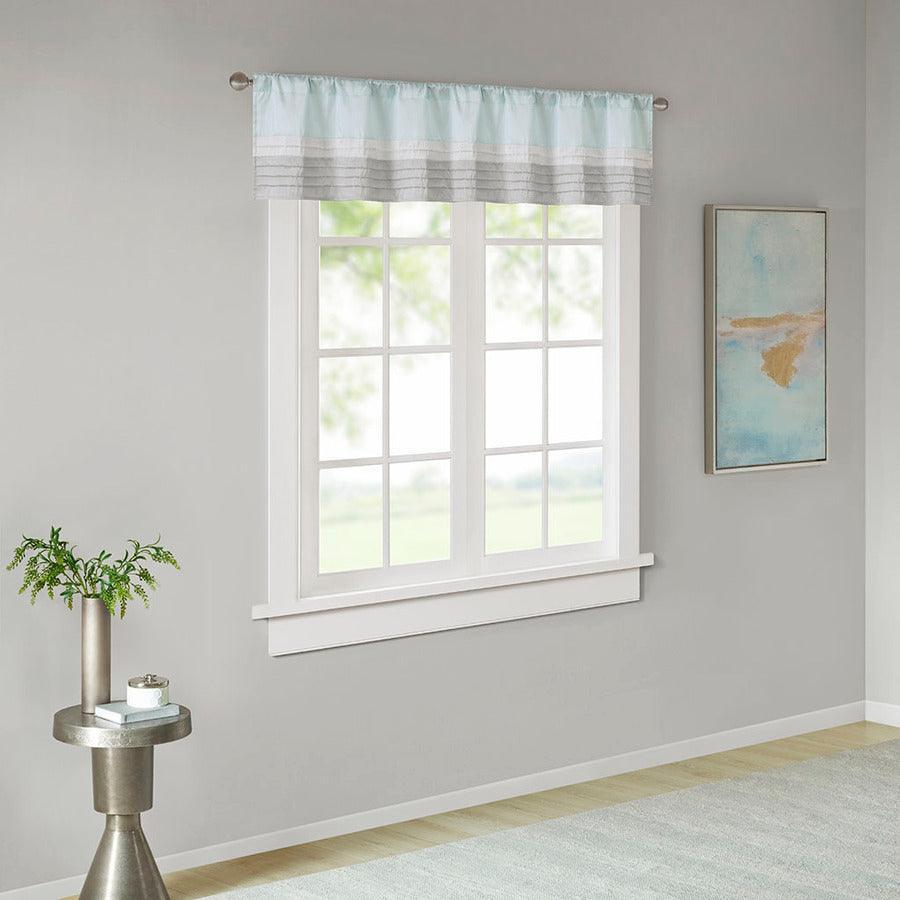 Olliix.com Curtains - Amherst Transitional Polyoni Pintuck Window Valance 50x18" Aqua