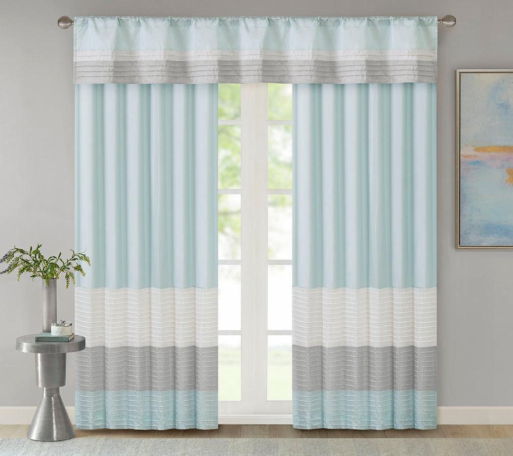 Olliix.com Curtains - Amherst Transitional Polyoni Pintuck Window Valance 50x18" Aqua