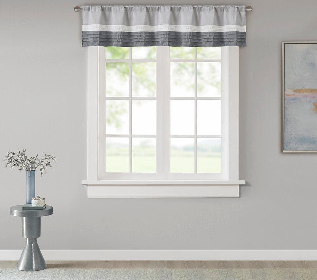 Olliix.com Curtains - Amherst Transitional Polyoni Pintuck Window Valance 50x18" Gray