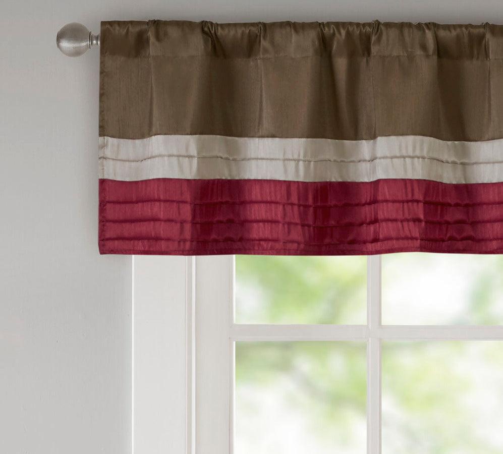 Olliix.com Curtains - Amherst Transitional Polyoni Pintuck Window Valance 50x18" Red