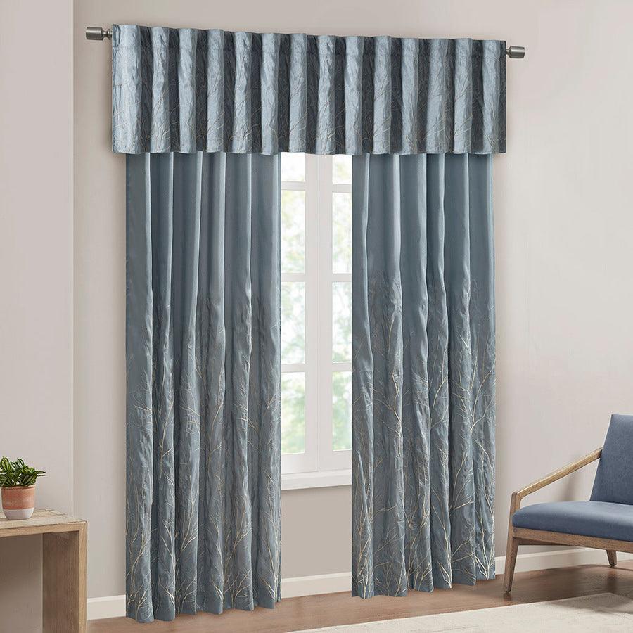 Olliix.com Curtains - Andora Transitional Faux Silk Embroidered Window Valance 50"W x 18"L Blue