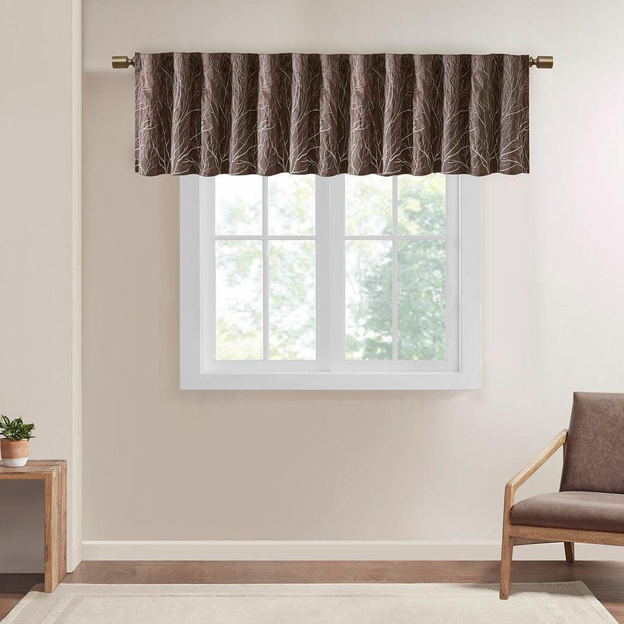 Olliix.com Curtains - Andora Transitional Faux Silk Embroidered Window Valance 50"W x 18"L Chocolate