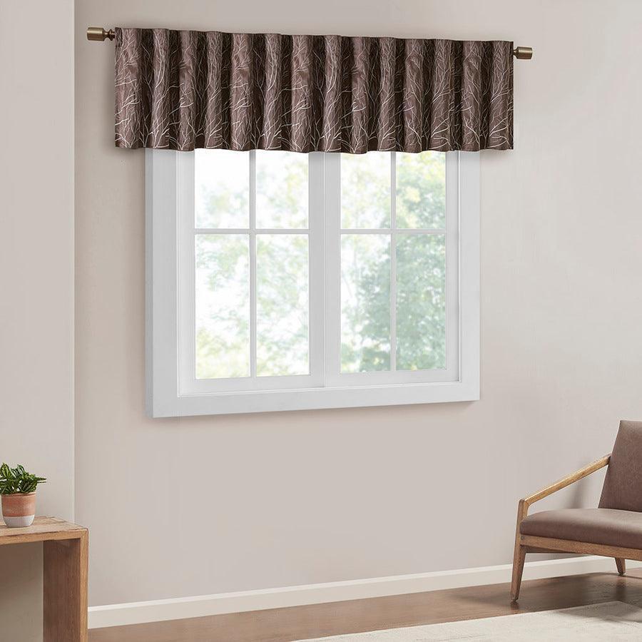 Olliix.com Curtains - Andora Transitional Faux Silk Embroidered Window Valance 50"W x 18"L Chocolate