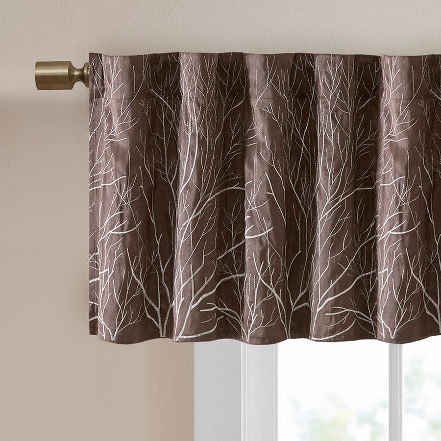 Olliix.com Curtains - Andora Transitional Faux Silk Embroidered Window Valance 50"W x 18"L Chocolate